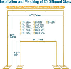 Fomcet 8FT x 8FT Backdrop Stand Heavy Duty with Base, Gold