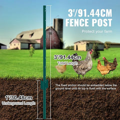 3 Feet Fence Post, 10 Pack U-Channel Metal Fence Posts