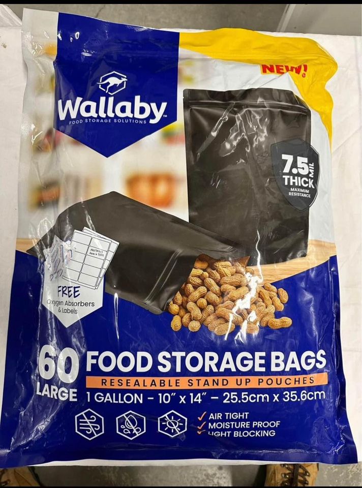 60x Wallaby 1-Gallon Gusset Mylar Bag Bundle - (7.5 Mil - 10" x 14") Stand-Up Zipper Pouches, 60x 40