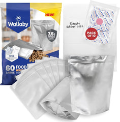 60x Wallaby 1-Gallon Gusset Mylar Bag Bundle - (7.5 Mil - 10" x 14") Stand-Up Zipper Pouches, 60x 40