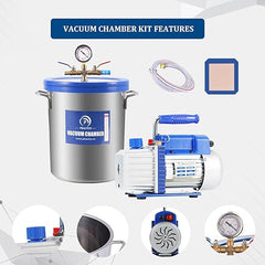 9 Gallon Tempered Glass Vacuum Chamber with 5 CFM 1/3HP Single Stage Vacuum Pump Without Oil, 33L St