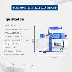 9 Gallon Tempered Glass Vacuum Chamber with 5 CFM 1/3HP Single Stage Vacuum Pump Without Oil, 33L St