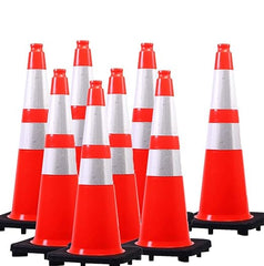 BESEA (8 Cones) Orangeplas Orange PVC Safety Traffic Cones- 28’ Base