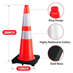 BESEA (8 Cones) Orangeplas Orange PVC Safety Traffic Cones- 28’ Base