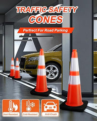 BESEA (8 Cones) Orangeplas Orange PVC Safety Traffic Cones- 28’ Base