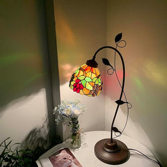 Bieye L10763 Grape Tiffany Style Stained Glass Table Lamp with Grapevine Decorated Base, 28.5 inches