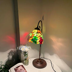 Bieye L10763 Grape Tiffany Style Stained Glass Table Lamp with Grapevine Decorated Base, 28.5 inches