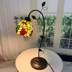 Bieye L10763 Grape Tiffany Style Stained Glass Table Lamp with Grapevine Decorated Base, 28.5 inches