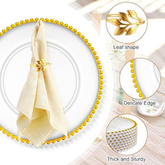 Bokon 47 Sets Clear Charger Plates Bulk 13 Inch Gold Beaded Plastic Charger Plates with Napkin Rings