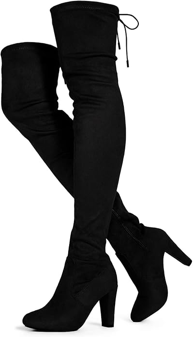 Comfy Vegan Suede Block Heel Slip On Thigh High Over the Knee Boots