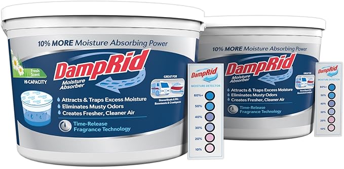 DampRid Hi-Capacity Moisture Absorber Bucket, Fresh Scent, 2 lb. 15.5 oz. & Moisture Detection Strip