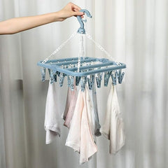 Foldable Laundry Hanger Clothes Drying Rack with 32 Clips, Clip and Drip Hanger for Clothes Underwea