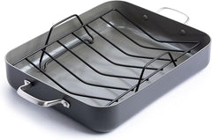 GreenPan Chatham Hard Anodized Healthy Ceramic Nonstick, 16" x 13" Roasting Pan with Roaster Rack