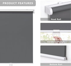 LazBlinds No Tools No Drill Cordless Roller Shades, 100% Blackout Roller Blinds for Windows