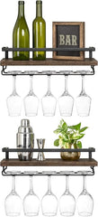 Mkono Wall Mounted Wine Rack Set of 2 Wood Rustic