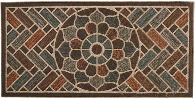 Mohawk Home Ornamental Grain Casual Floral, Geometric Dark Brown 2' x 4' Door Mat