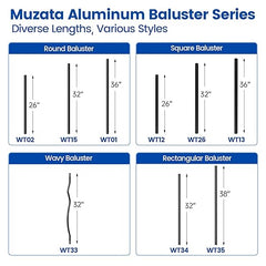 Muzata 25Pack 26" Aluminum Deck Balusters Round Black