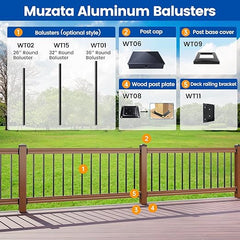 Muzata 25Pack 26" Aluminum Deck Balusters Round Black