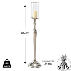 Old World Grand Hotel Pillar Candle Holder, Floor Candelabra, Silver Aluminum Nickel, 4