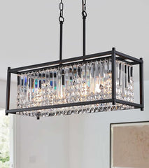 Q&S Modern Crystal Chandelier -Black - Rectangle- 4 Lights