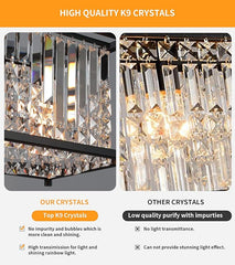 Q&S Modern Crystal Chandelier -Black - Rectangle- 4 Lights