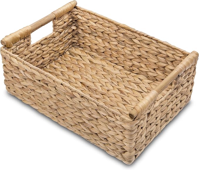 VATIMA Large Wicker Basket Rectangular with Wooden Handles for Shelves