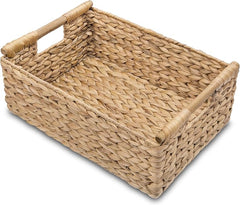 VATIMA Large Wicker Basket Rectangular with Wooden Handles for Shelves