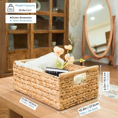 VATIMA Large Wicker Basket Rectangular with Wooden Handles for Shelves