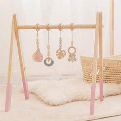 Wooden Baby Gym with 4 Toys