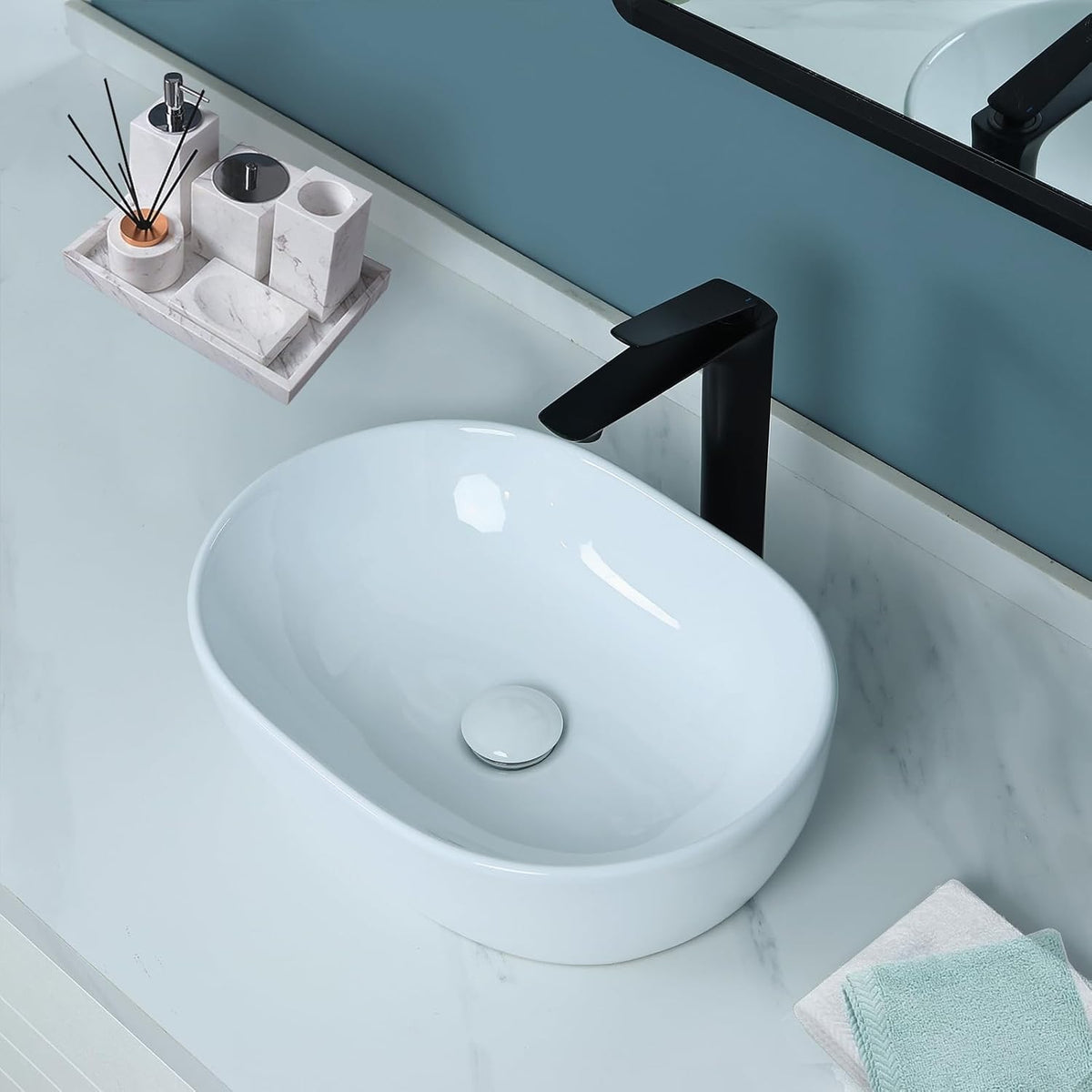 Bathivy 21.5'' x 16'' Oval Bathroom Sink with Pop Up Drain