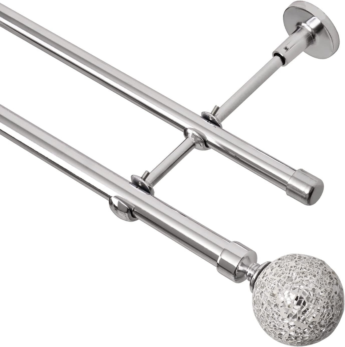 BOOM JOG Glass Mosaic Ball Finials Curtain Rod，3/4” Adjustable Curtain Rod，48-84 Inch，Chrome