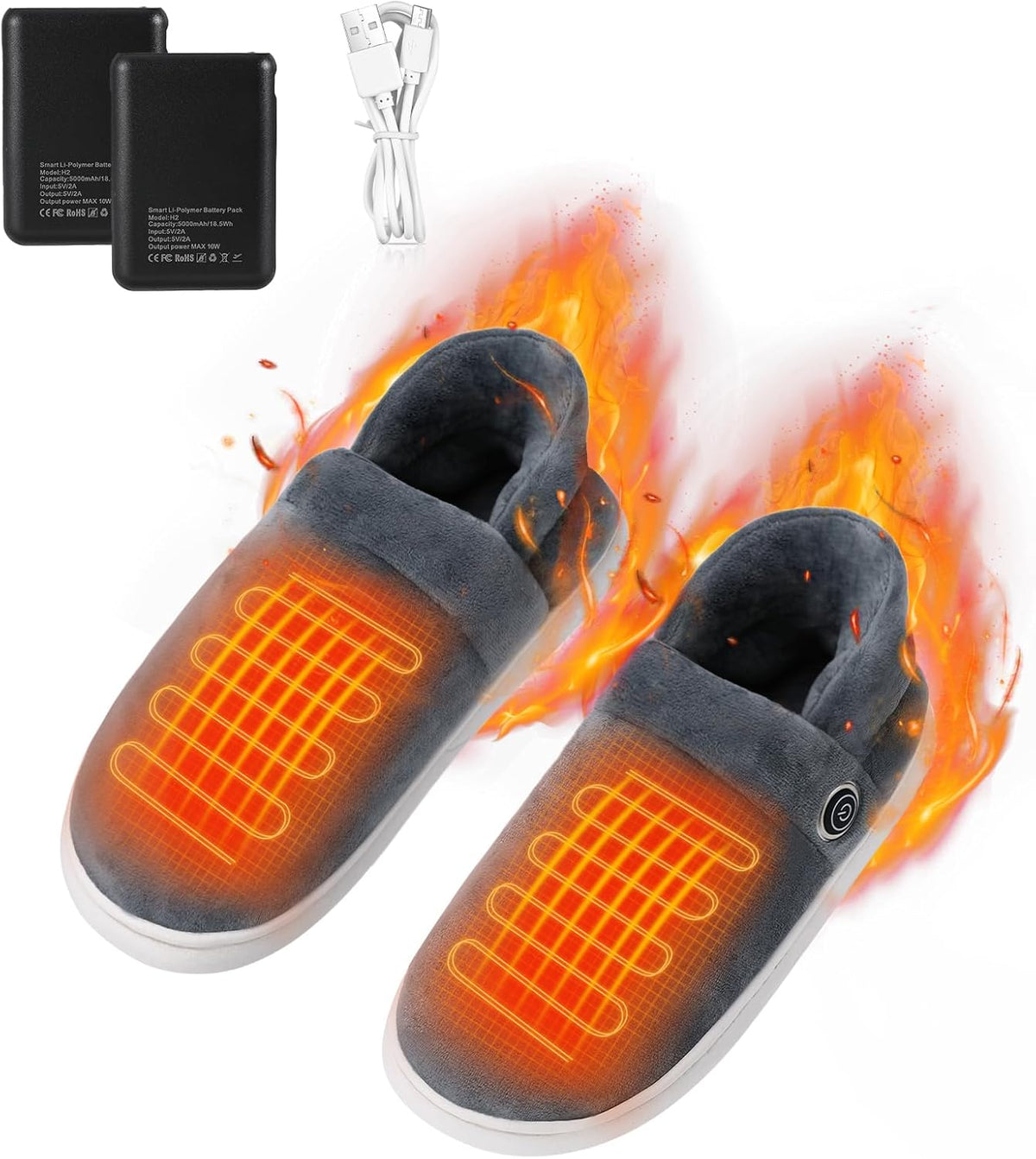 Heated Slippers, Slip on House Shoes Rechargeable Battery Thermal Foot Warm Electric Heating Slipper