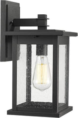 Emliviar Outside Lights for House, 1-Light Outdoor Wall Lantern 14", Black Finish with Seeded Glass