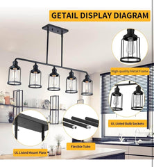 Kitchen Island Light,5-Light Dining Room Light Black