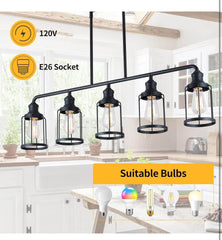 Kitchen Island Light,5-Light Dining Room Light Black