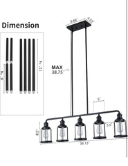 Kitchen Island Light,5-Light Dining Room Light Black