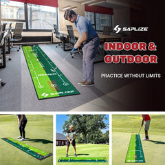 SAPLIZE Two-Speed Golf Putting Practice Mat with Putting Alignment Mirror