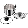 Elolicu Stainless Steel Fat Separator, 1000ML Gravy Grease Separator with Strainer and Glass Lid Oil
