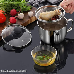 Elolicu Stainless Steel Fat Separator, 1000ML Gravy Grease Separator with Strainer and Glass Lid Oil