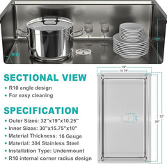 Tysun 32 Inch Undermount Kitchen Sink